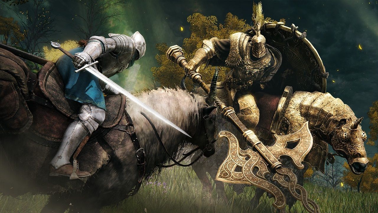 Elden Ring knight charges at player on horseback