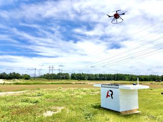 American Robotics drone in front of blue sky