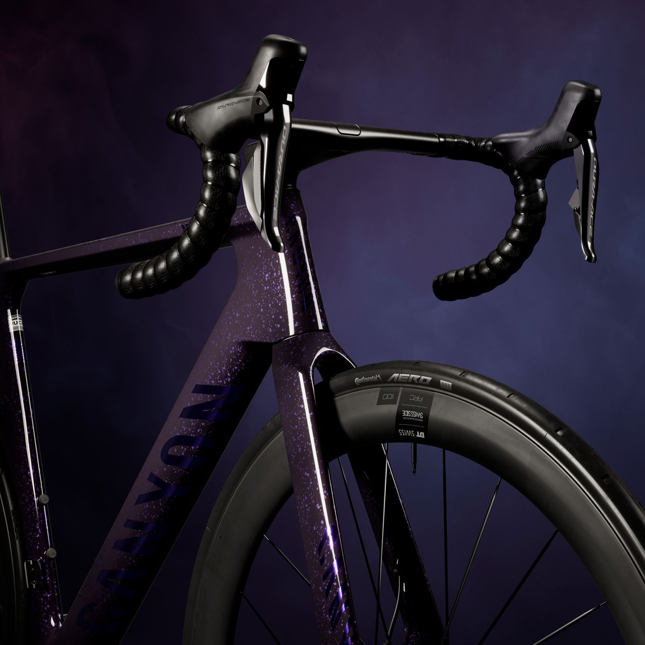 A Canyon Aeroad is shown up close to the handlebar