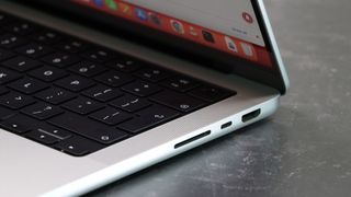 MacBook Pro 14-inch (2023) in a studio close up of ports