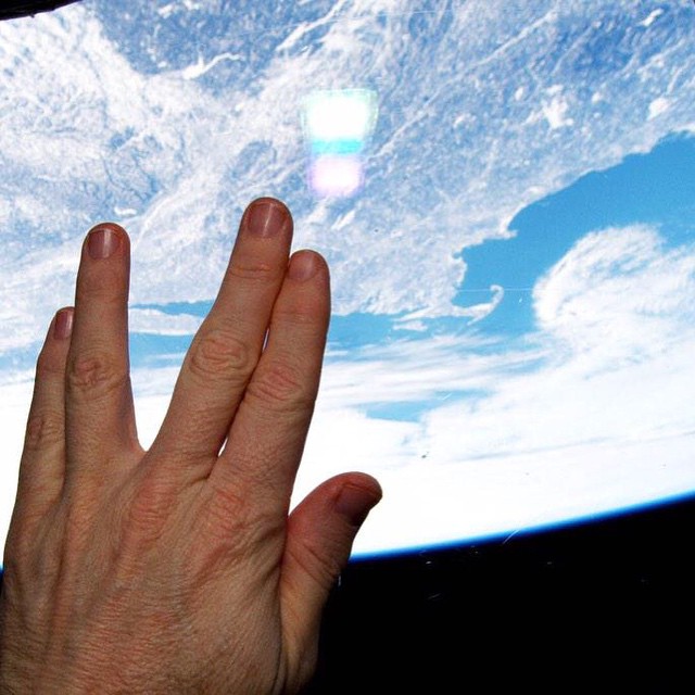 NASA astronaut Terry Virts Vulcan salute