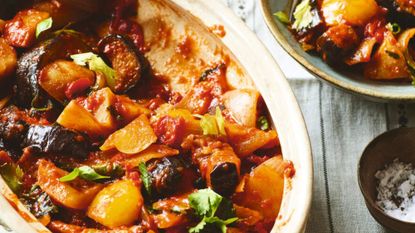 adjapsandali on a round serving dish