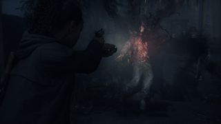 Alan Wake 2 screenshot showing Saga Anderson exploring Bright Falls