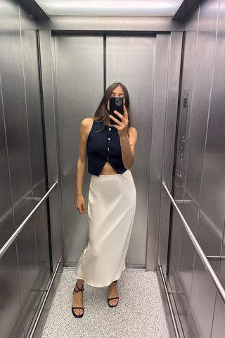 Satin Effect Midi Skirt