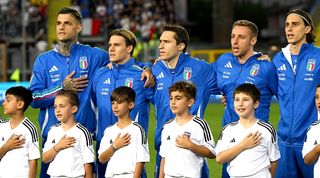 Italy players sing the national anthem ahead of their Euro 2024 warm-up game against Bosnia and Herzegovina in June 2024.