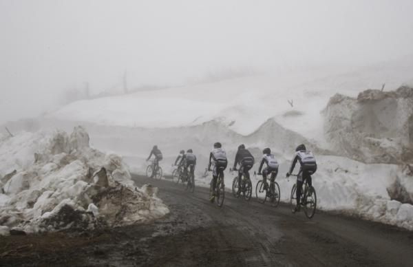 The team near the finish of the climb