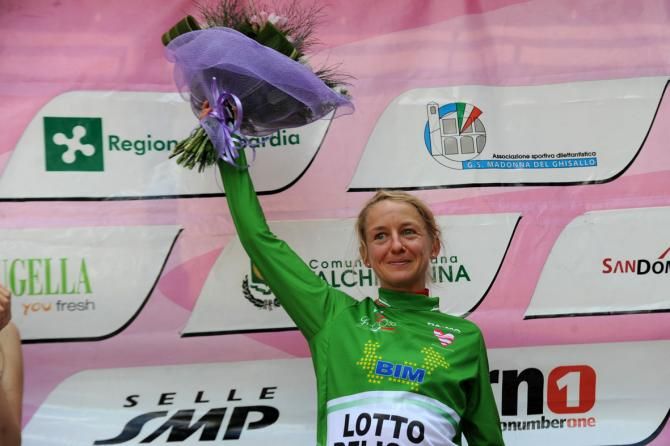 Green jersey wearer Emma Pooley