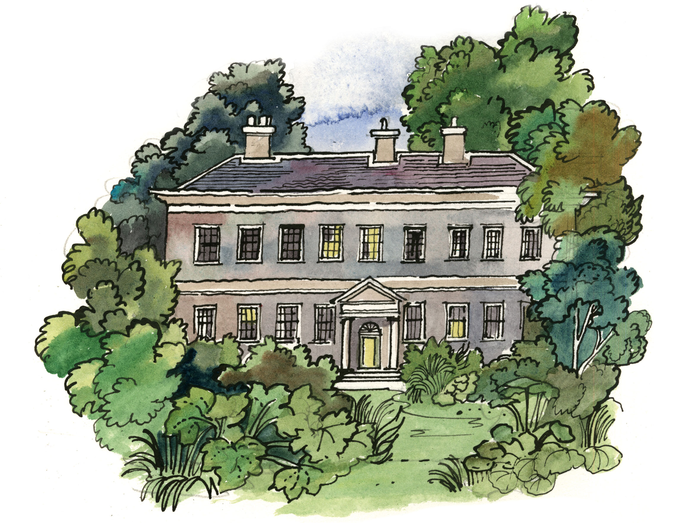 Daphne Du Maurier house illustrations by Matthew Rice December 2025