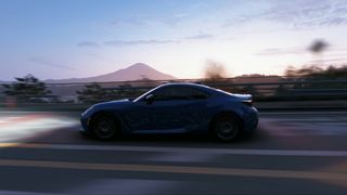 Forza Horizon 6 2022 Toyota GR86 dirving down Hakone Nanamagari at dusk with Mt Fuji in the background
