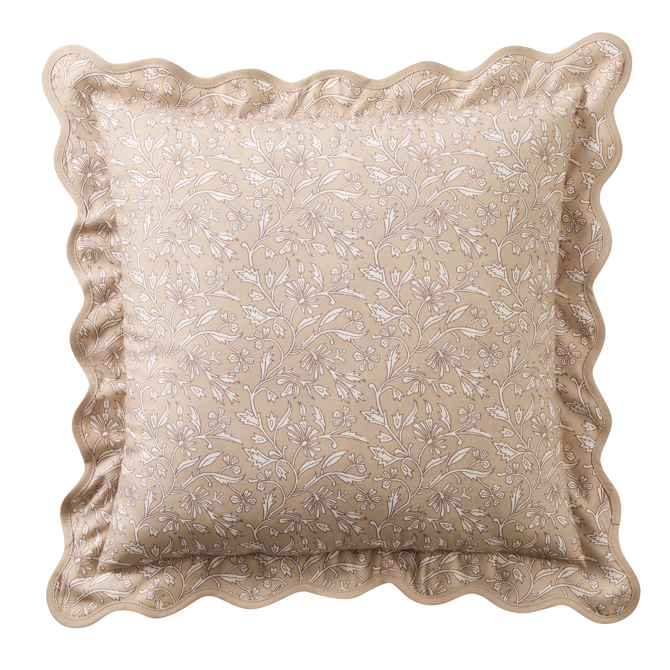 My Texas House, Tan Floral Scallop 18" X 18" Outdoor Pillow