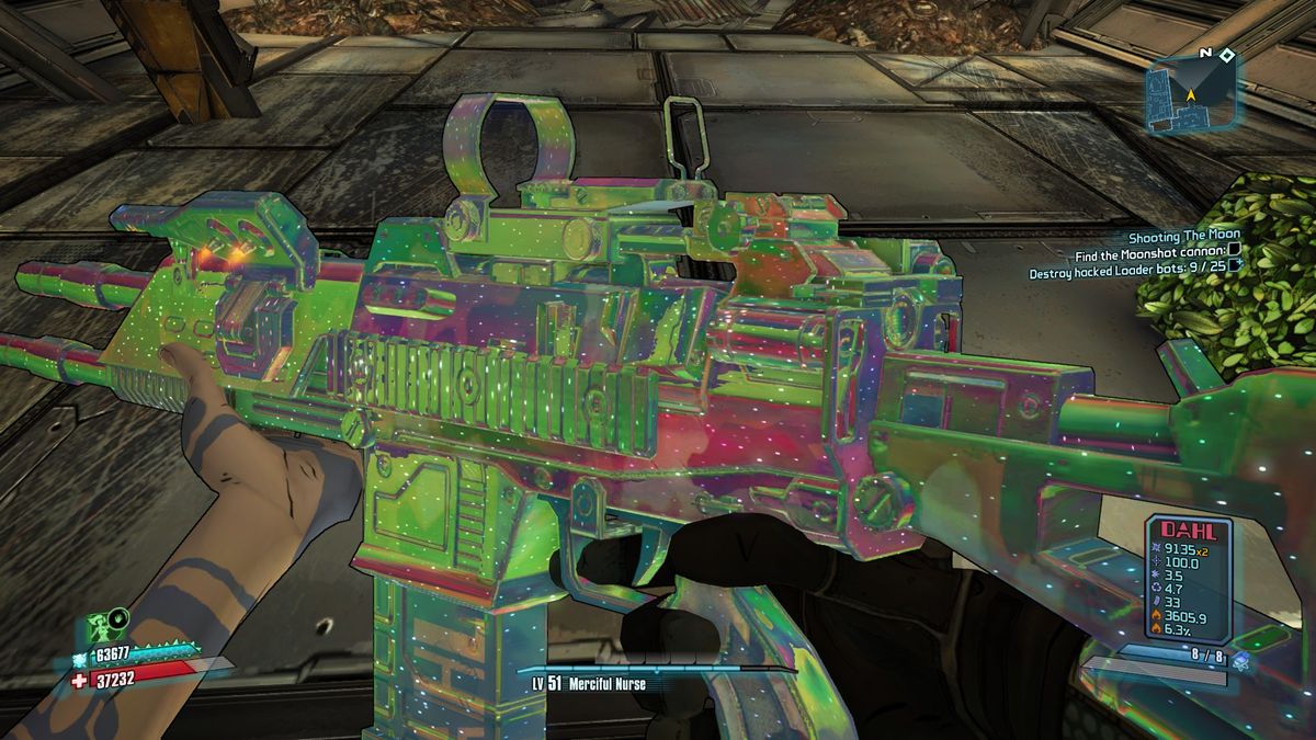 Examining a shiny assault rifle in Borderlands 2