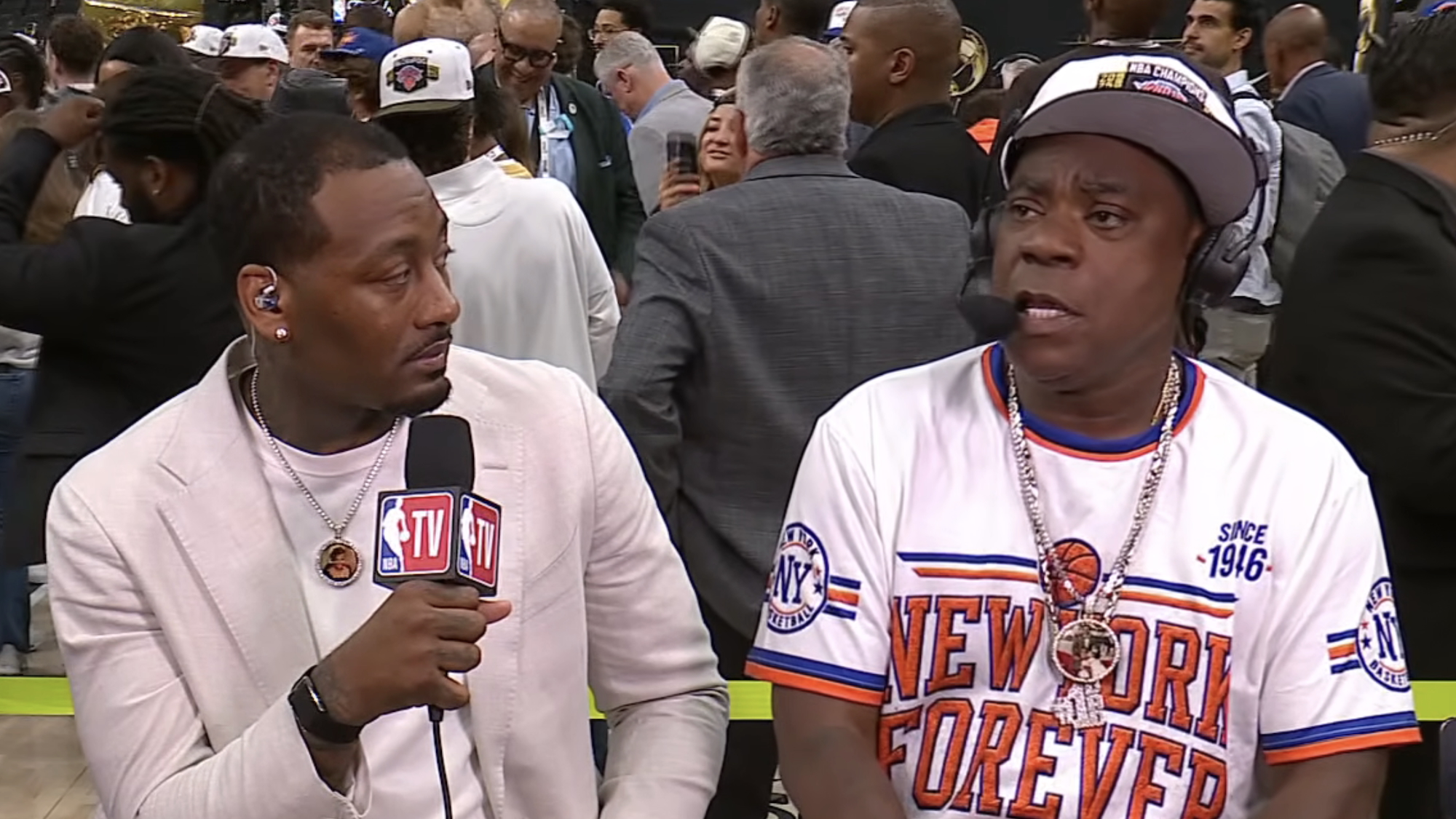 Tracy Morgan talking to John Wall during post-NBA Finals interview after Knicks win
