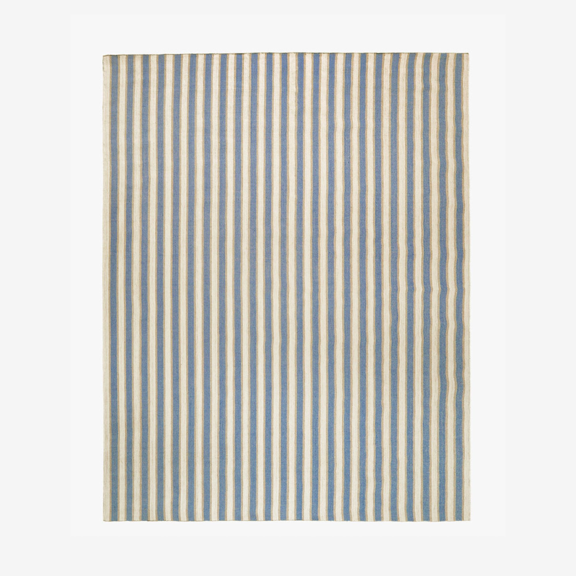 Blue, white and red striped outdoor rug