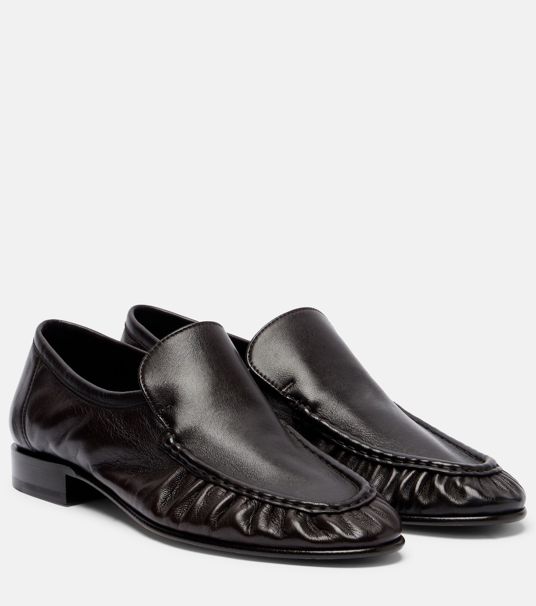 Soft Ruched Leather Loafers in Brown - the Row