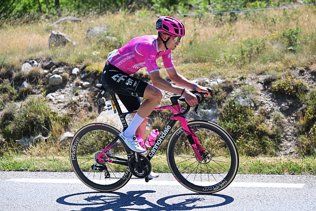 LES ANGLES, SPAIN - JULY 06: Alex Baudin of France and Team EF Education - EasyPost attacks in the breakaway during 113th Tour de France 2026, Stage 3 a 195.9km stage from Granollers to Les Angles 1801m / #UCIWT / on July 06, 2026 in Les Angles, Spain. (Photo by Tim de Waele/Getty Images)