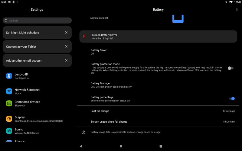 Lenovo Yoga Tab 13 Battery Screenshot