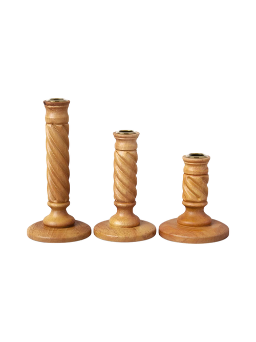 Set of 3 Wood Taper Candle Holders