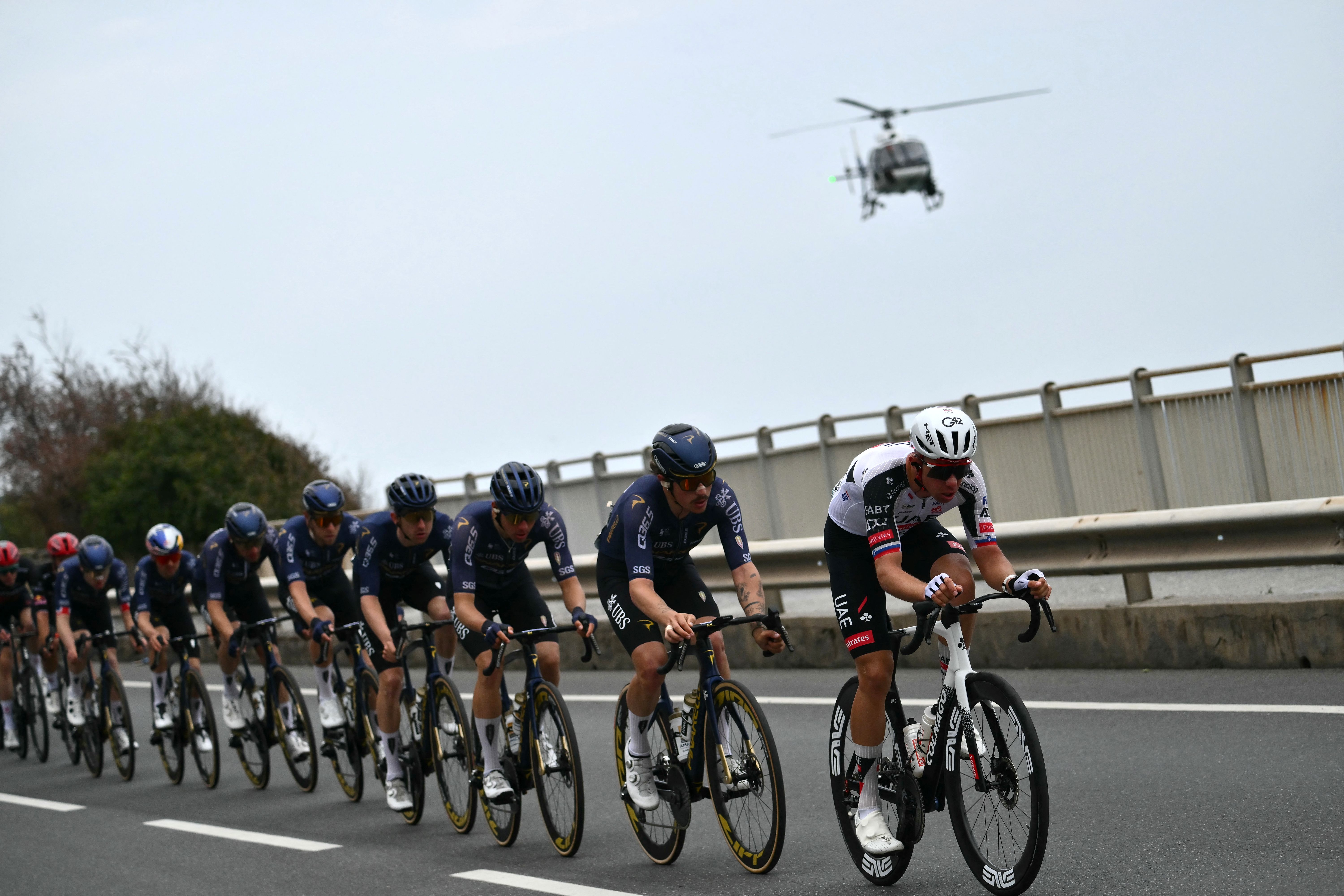 Domen Novak leads the peloton at Milan-San Remo 2026