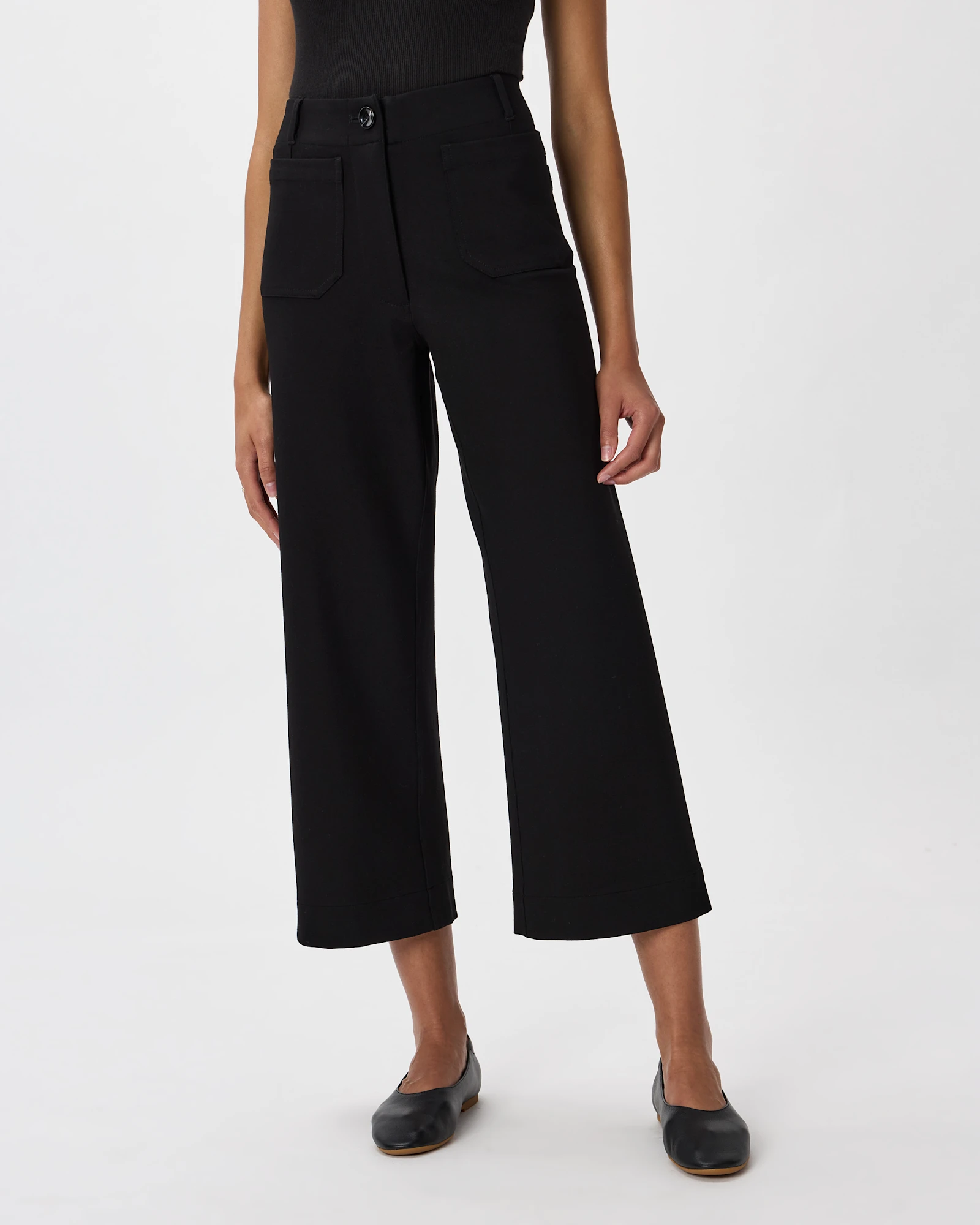 Women's Ultra-Stretch Ponte Cropped Wide Leg Pants in Black