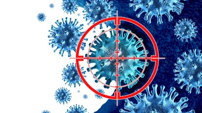 Target on virus with blue and white background