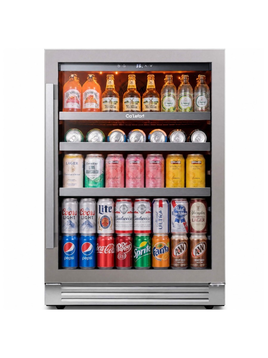 Ca'Lefort, Ca'lefort - 24 Inch Beverage Refrigerator, 180 Cans Built-In Beverage Cooler, 34-54 ℉, 3 Color Led Drink Cooler With Glass Doors - Stainless Steel