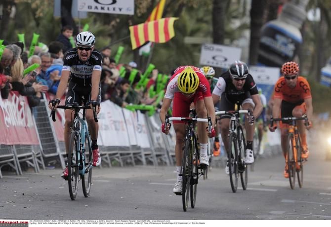 Rudy Molard (Cofidis) takes the sprint for second ahead of Pieter Serry (Omega Pharma-QuickStep)