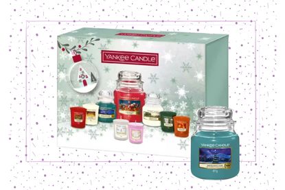 A collage of images from the Yankee Candle Christmas Gift Set