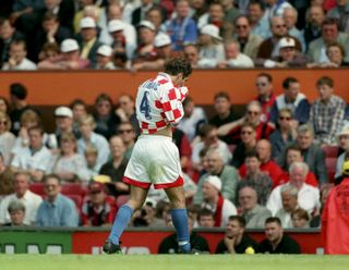 Croatia defender Igor Stimac walks off the pitch following his red card against Germany at Euro 96.
