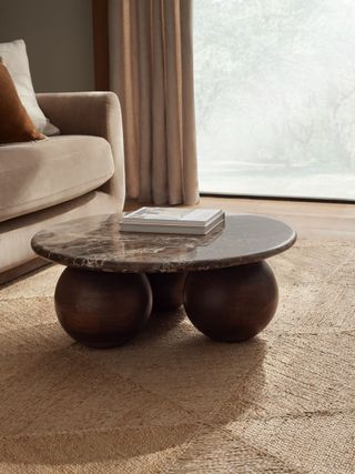 Dark N. Premium Orb Marble Wood Round Coffee Table