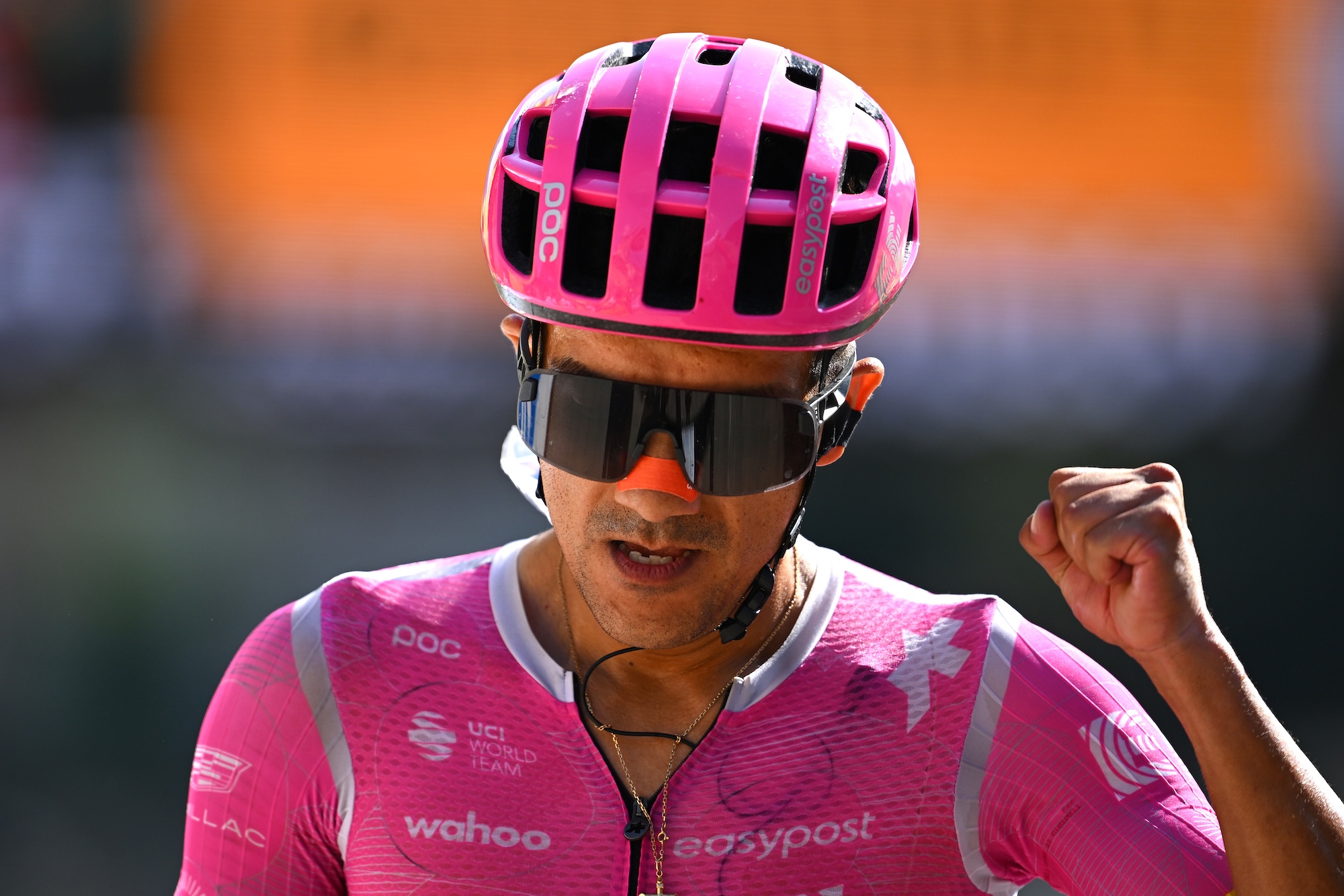 Richard Carapaz of EF Education - EasyPost celebrates mountaintop victory on stage 18