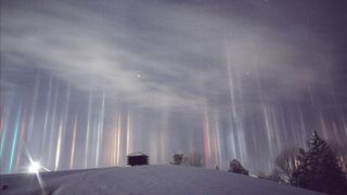 Timmy Joe Elzinga captured this image of light pillars in northern Ontario on Jan. 6, 2017, at 1:30 a.m. local time. 