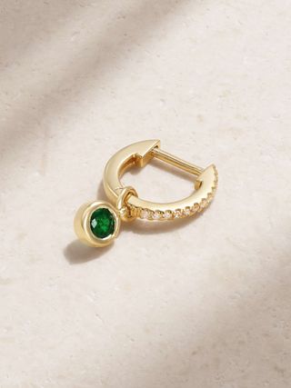 Orchid 10-Karat Gold, Emerald and Diamond Single Hoop Earring