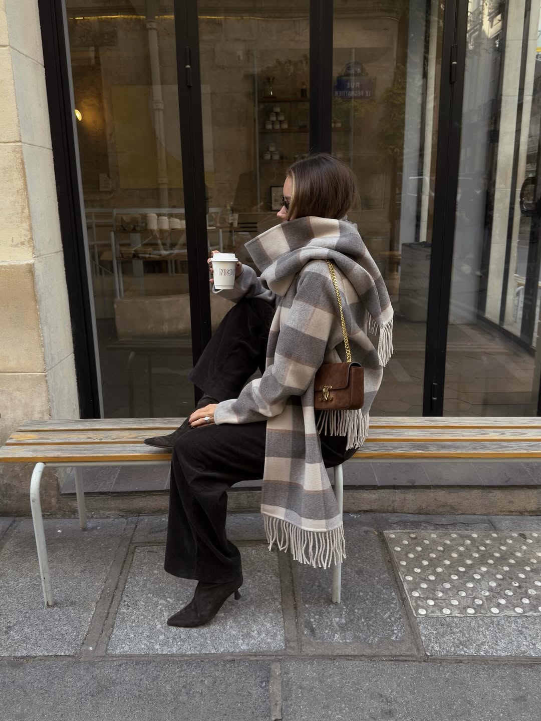 woman wearing winter scarf outfit 2025