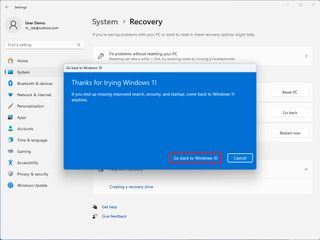 Windows 11 rollback to earlier build option