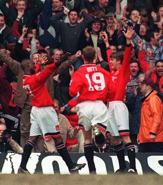 United also prevailed in a 1996 semi-final at Villa Park, winning 2-1 with goals from David beckham (right) and Andy Cole (left)