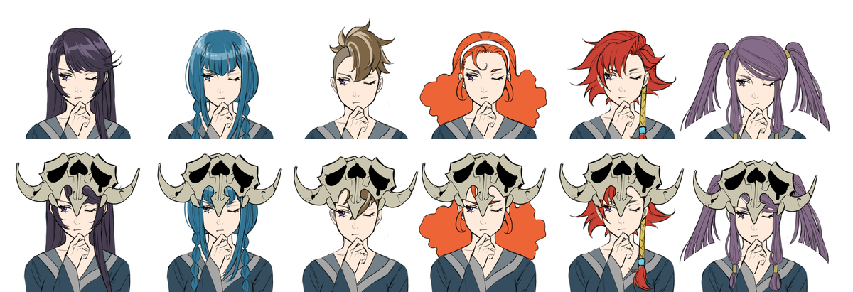 Concept art showin anime design characters for a fantasy video game