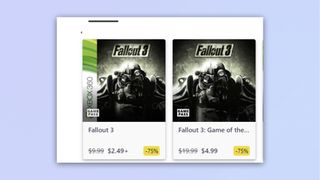 Xbox Store listing showing Fallout 3 on Xbox and PC