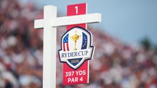 The first tee box sign at the Ryder Cup
