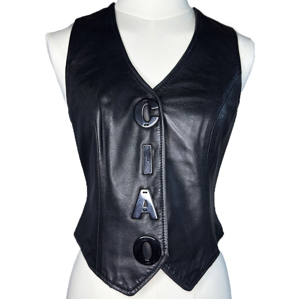 Moschino “ciao See You Leather” Black Vest Fits Us 4 Mannequin
