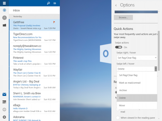 Swiping features on Windows 10 Mail