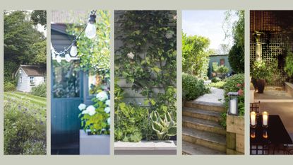 Compilation image of 5 gardens to show how to make a garden look expensive with styling