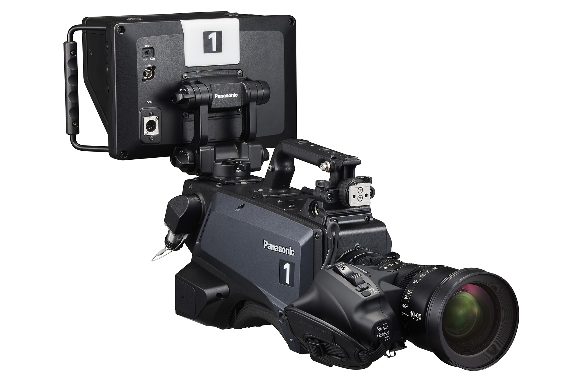 The black Panasonic Connect AK-PLV100 35mm Cine Live Studio Camera was showcased at NAB 2022.
