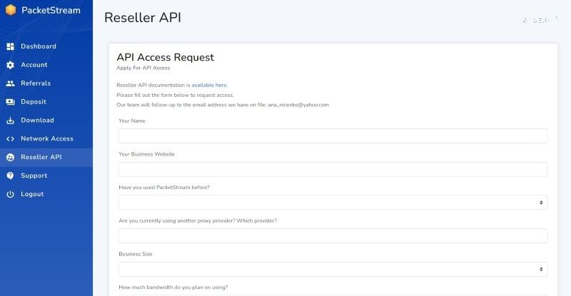 PacketStream reseller API