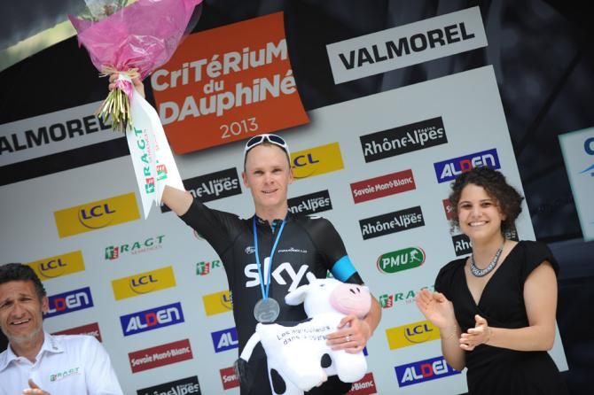 Dauphin&eacute; stage 5 winner Chris Froome (Sky) on the podium