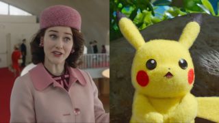 Rachel Brosnahan as Ms. Maisel and Pikachu in Pokemon Concierge