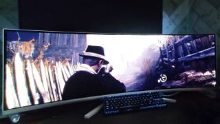 Resident Evil 4 remake on Philips Evnia QD-OLED super ultrawide