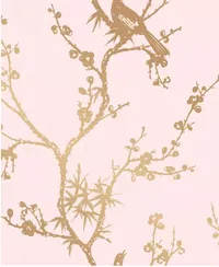 Cynthia Rowley for Bird Watching Rose Pink &amp; Gold Self-Adhesive Wallpaper l (