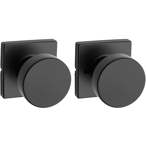 Kwikset Pismo Interior Passage Door Knob, Handle for Closet and Hallway Doors, Non-Locking Doorknob in Matte Black, With Microban Protection, Square Rose