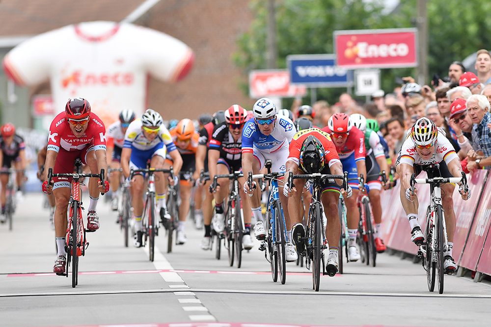Peter sagan's bike throw beat Andre Greipel at the line during stage 4 at the Eneco Tour