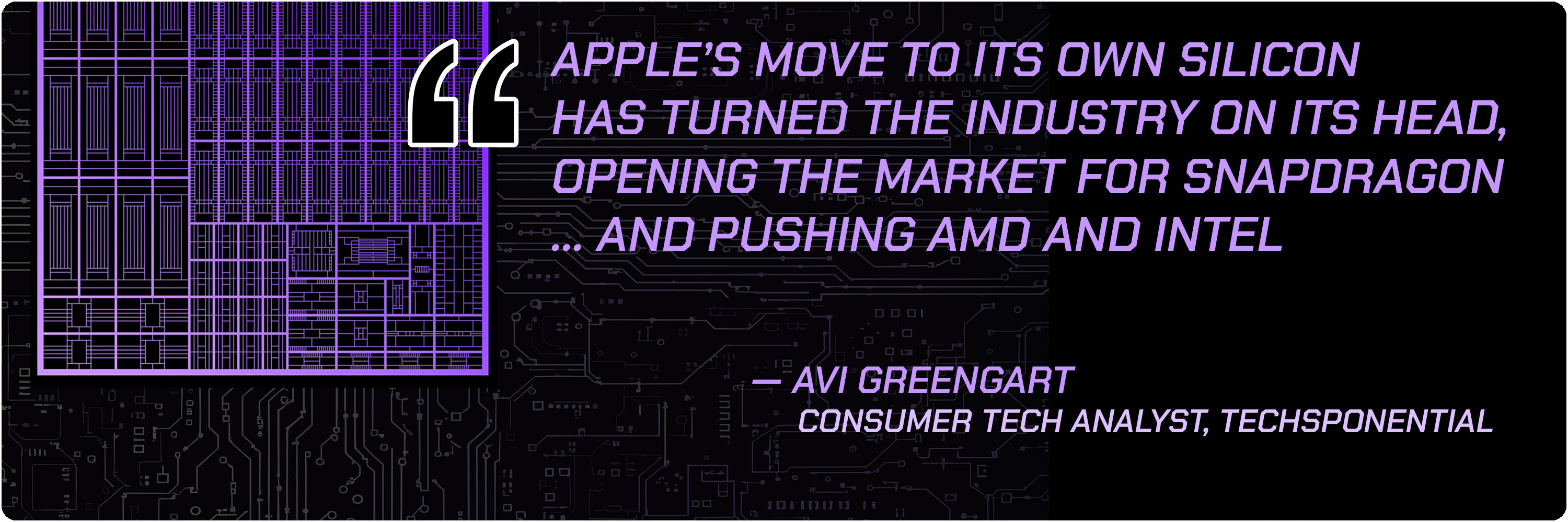 Quote from Avi Greengart, Consumer Tech Analyst for Techsponential: &amp;ldquo;Apple&amp;rsquo;s move to its own silicon has turned the industry on its head, opening the market for Qualcomm Snapdragon... And [pushing] AMD and Intel"